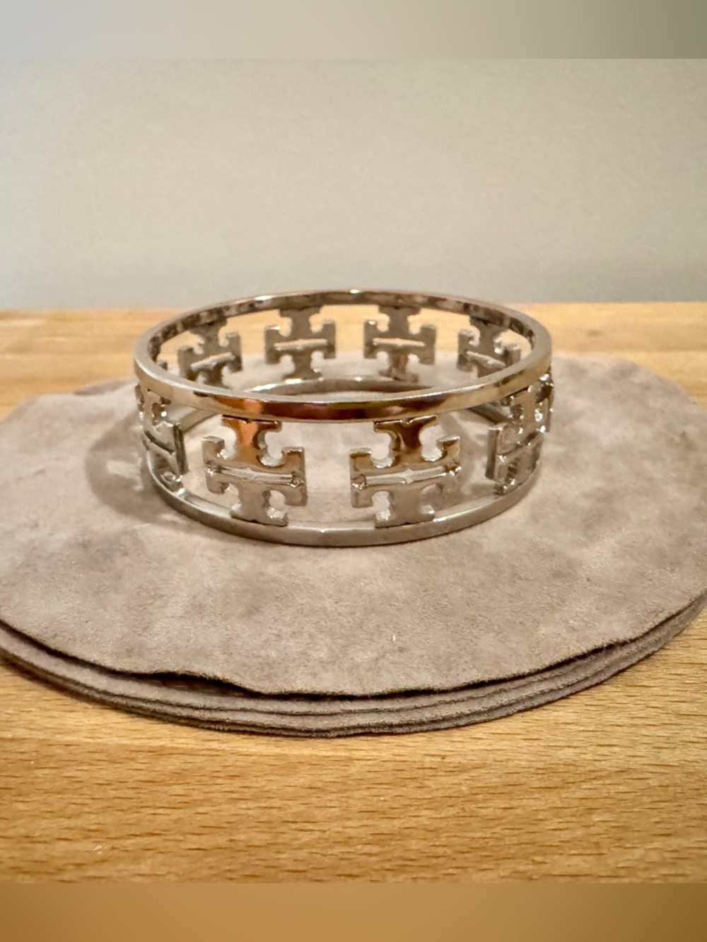 TORY BURCH Silver Cutout Logo Bangle Bracelet OS